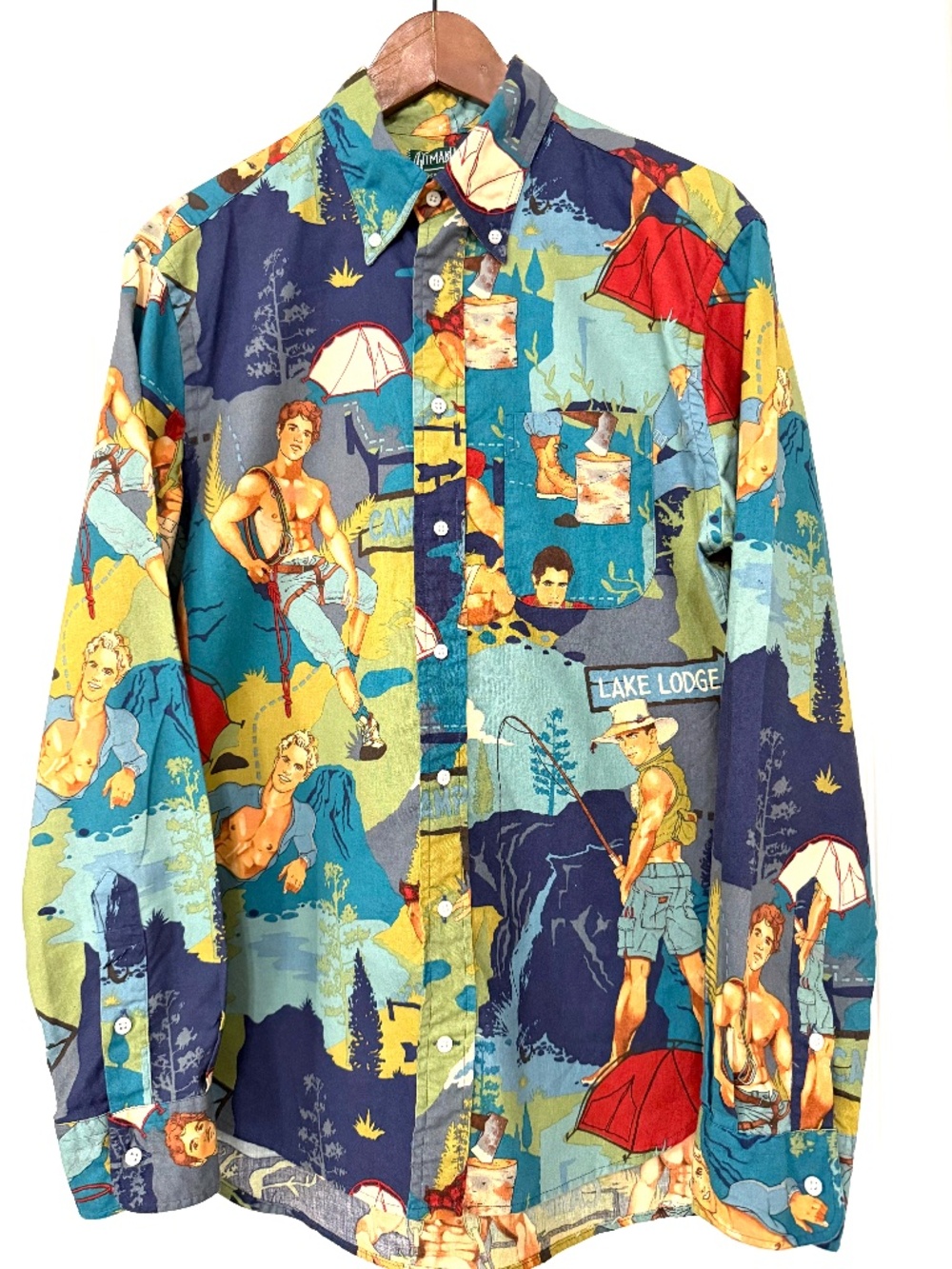 Gitman Bros Vintage Men's Camping Guys Retro Pattern Button Down Shirt Size L